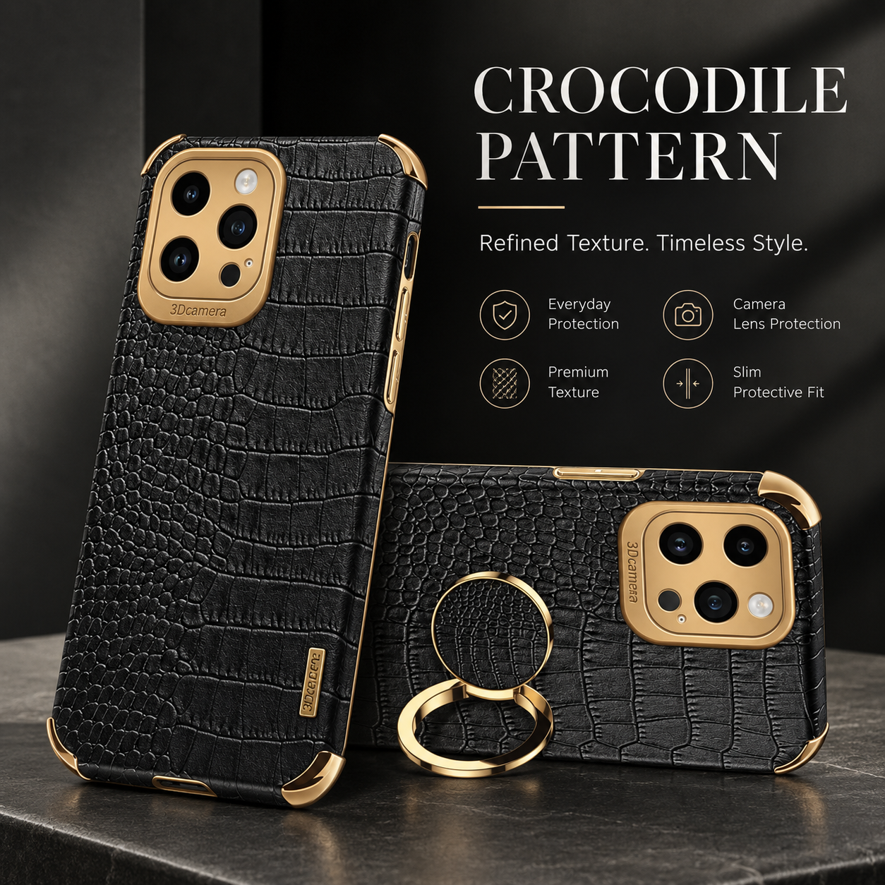 Premium iPhone Case Crocodile Leather Silicone Magnetic Car Mount Compatible Protective Cover Anti Scratch Full Coverage Slim Luxury Design