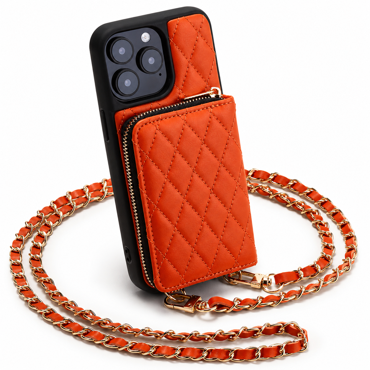 Premium iPhone Case Crossbody Leather Wallet Protective Cover Card Holder Chain Strap Shockproof Non Slip Full Coverage Slim Lightweight Portable Design