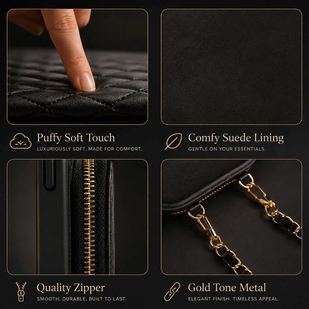 Premium iPhone Case Crossbody Leather Wallet Protective Cover Card Holder Chain Strap Shockproof Non Slip Full Coverage Slim Lightweight Portable Design