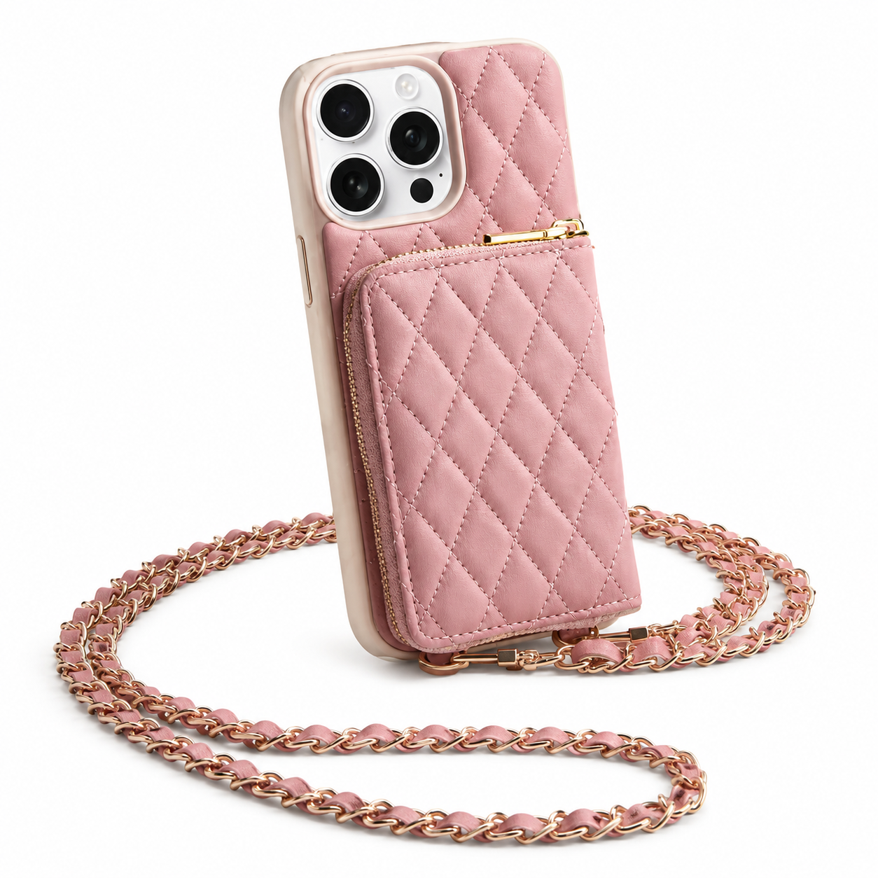 Premium iPhone Case Crossbody Leather Wallet Protective Cover Card Holder Chain Strap Shockproof Non Slip Full Coverage Slim Lightweight Portable Design