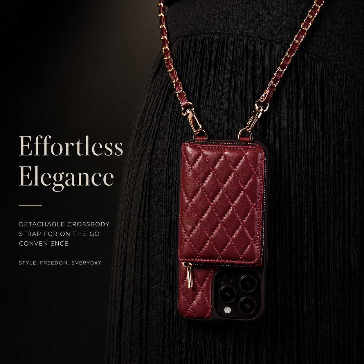 Premium iPhone Case Crossbody Leather Wallet Protective Cover Card Holder Chain Strap Shockproof Non Slip Full Coverage Slim Lightweight Portable Design