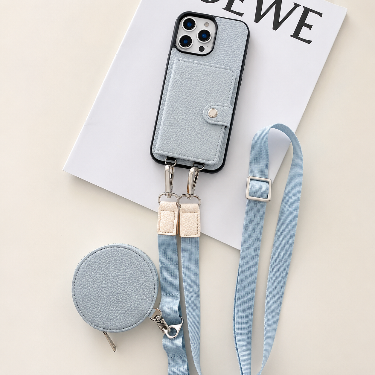 Premium iPhone Case Crossbody Wallet Cover Card Holder Zipper Coin Purse Lanyard Strap Shockproof PU Leather Protective Full Coverage Anti Scratch Design