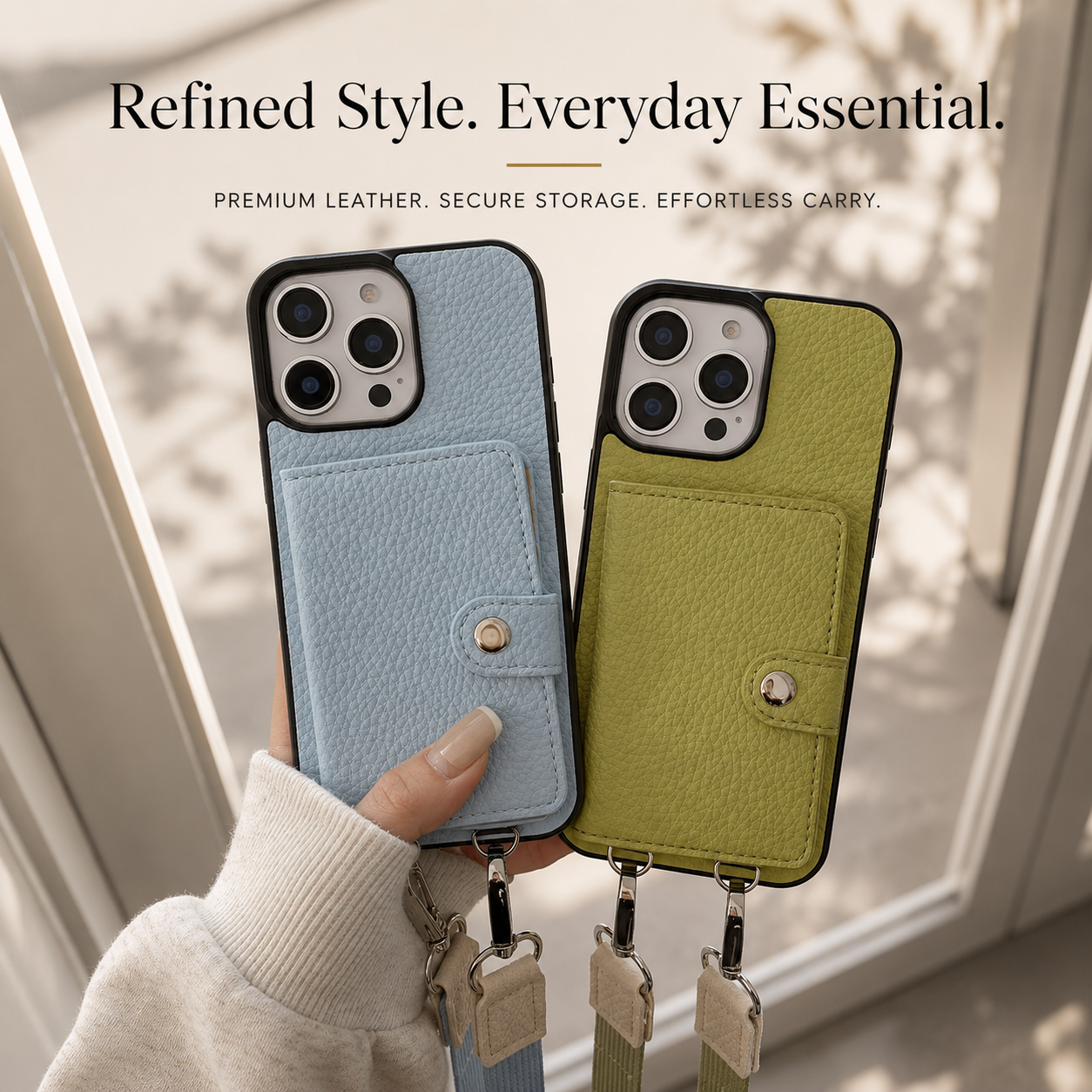 Premium iPhone Case Crossbody Wallet Cover Card Holder Zipper Coin Purse Lanyard Strap Shockproof PU Leather Protective Full Coverage Anti Scratch Design