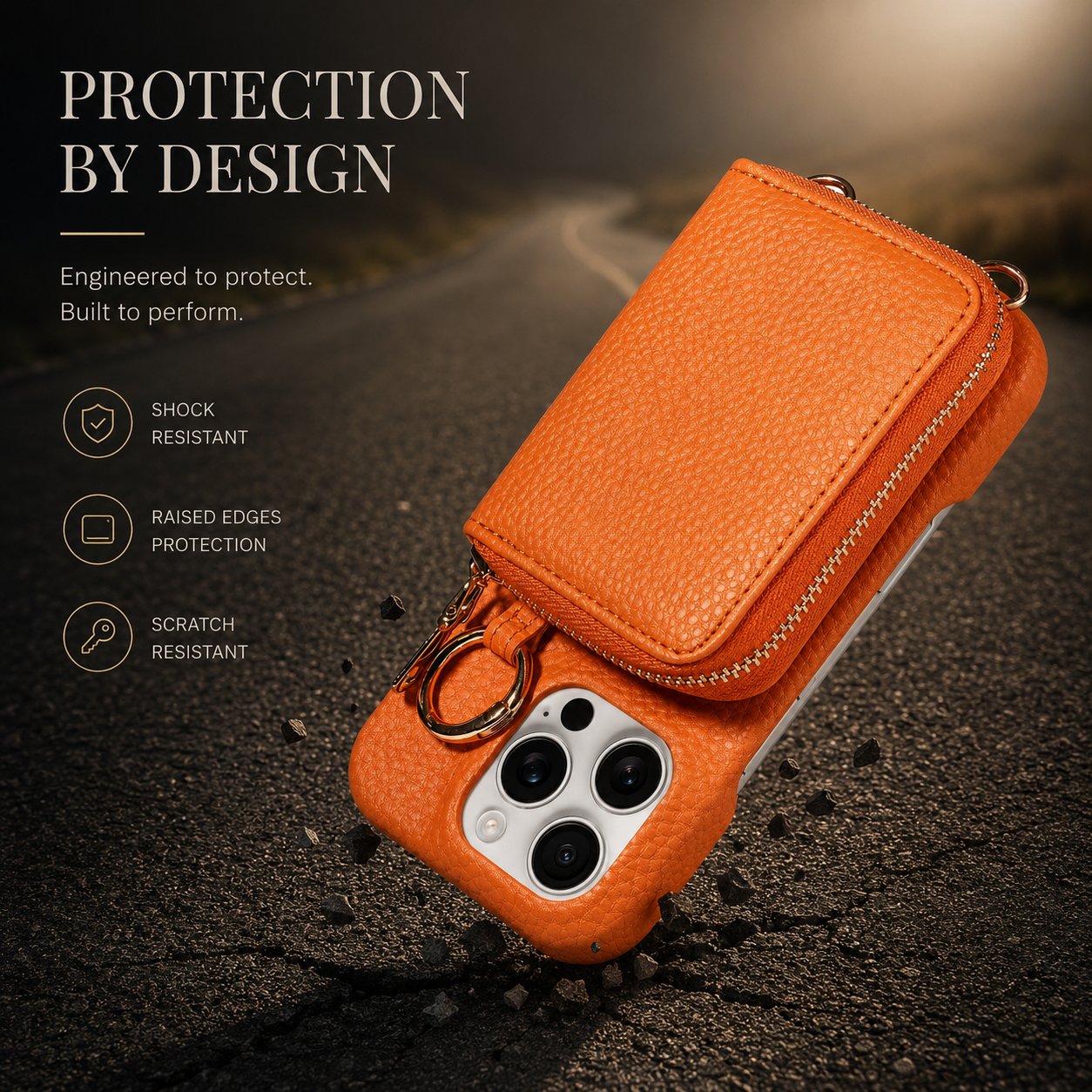 Premium iPhone Case Crossbody Wallet Cover Faux Leather Card Holder Ring Stand Shockproof Anti Scratch Lightweight Full Coverage Protective Design