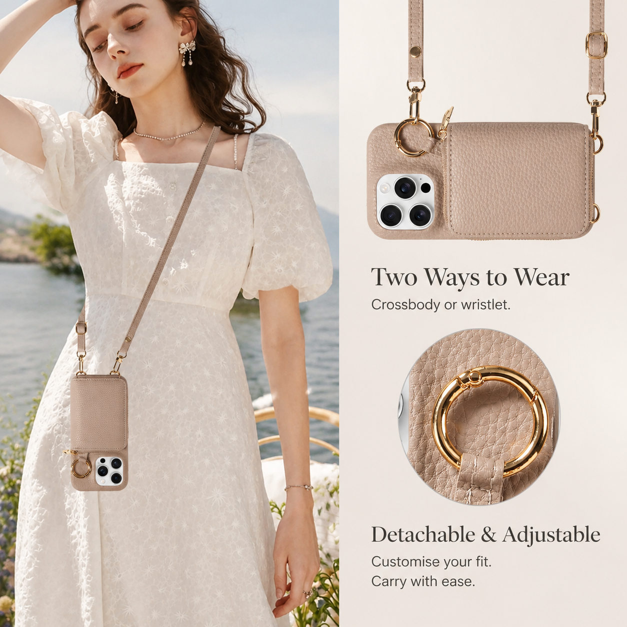 Premium iPhone Case Crossbody Wallet Cover Faux Leather Card Holder Ring Stand Shockproof Anti Scratch Lightweight Full Coverage Protective Design