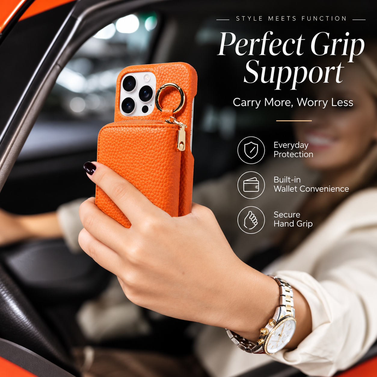 Premium iPhone Case Crossbody Wallet Cover Faux Leather Card Holder Ring Stand Shockproof Anti Scratch Lightweight Full Coverage Protective Design