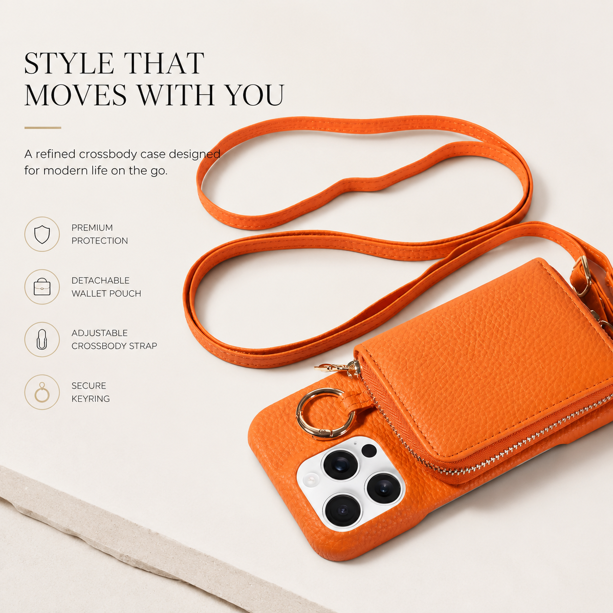 Premium iPhone Case Crossbody Wallet Cover Faux Leather Card Holder Ring Stand Shockproof Anti Scratch Lightweight Full Coverage Protective Design