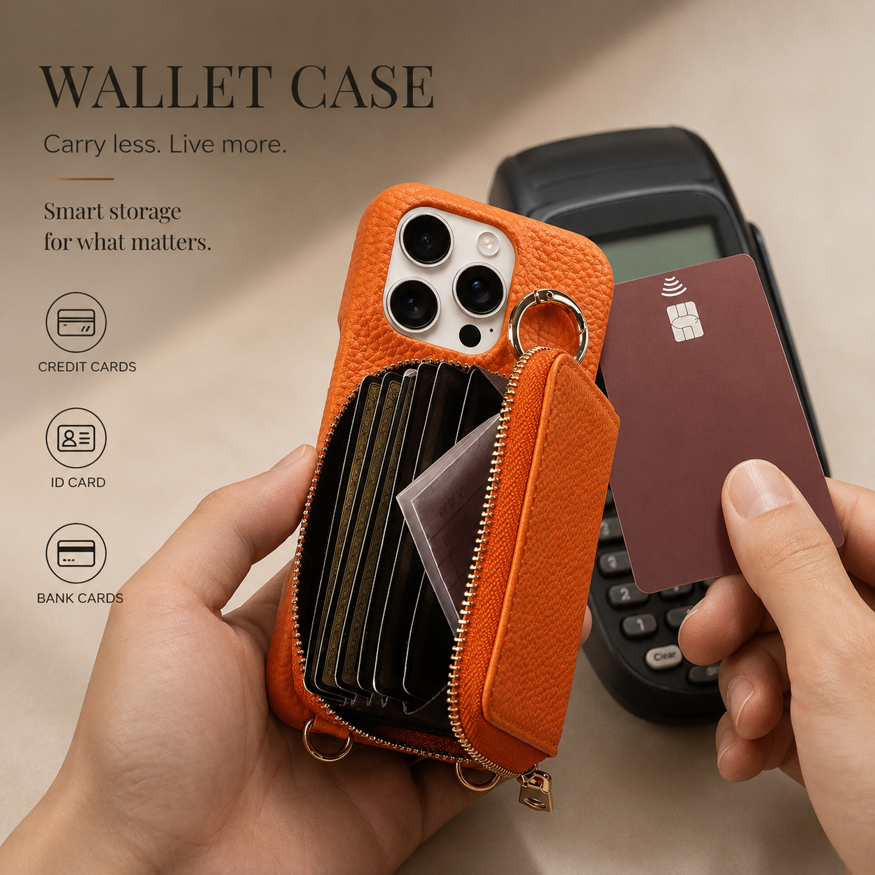 Premium iPhone Case Crossbody Wallet Cover Faux Leather Card Holder Ring Stand Shockproof Anti Scratch Lightweight Full Coverage Protective Design