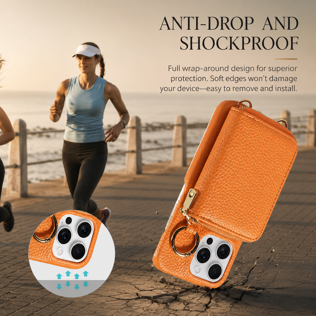 Premium iPhone Case Crossbody Wallet Cover Faux Leather Card Holder Ring Stand Shockproof Anti Scratch Lightweight Full Coverage Protective Design