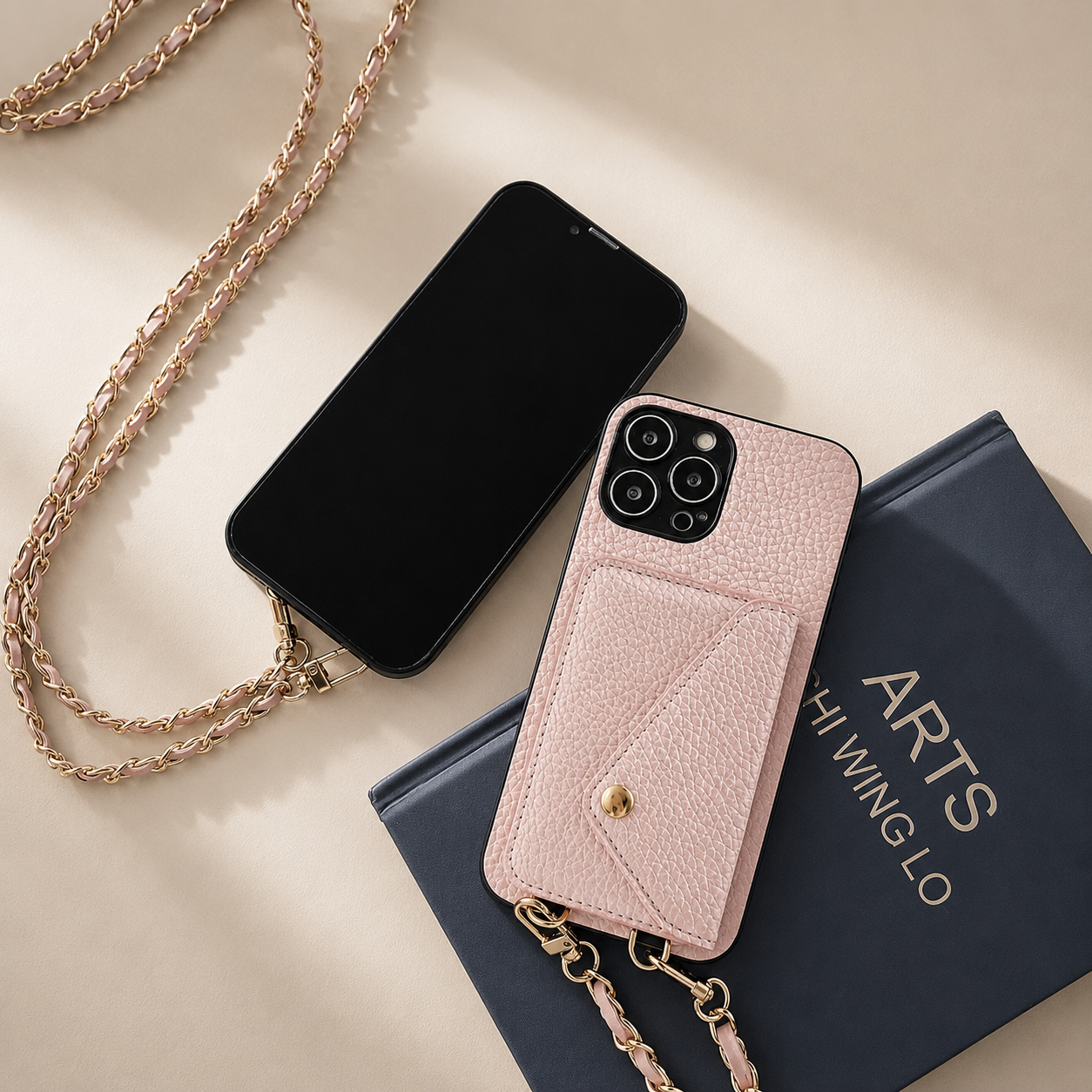 Premium iPhone Case Crossbody Wallet Cover PU Leather Card Holder Chain Strap Shockproof Anti Scratch Slim Lightweight Full Coverage Protective Design