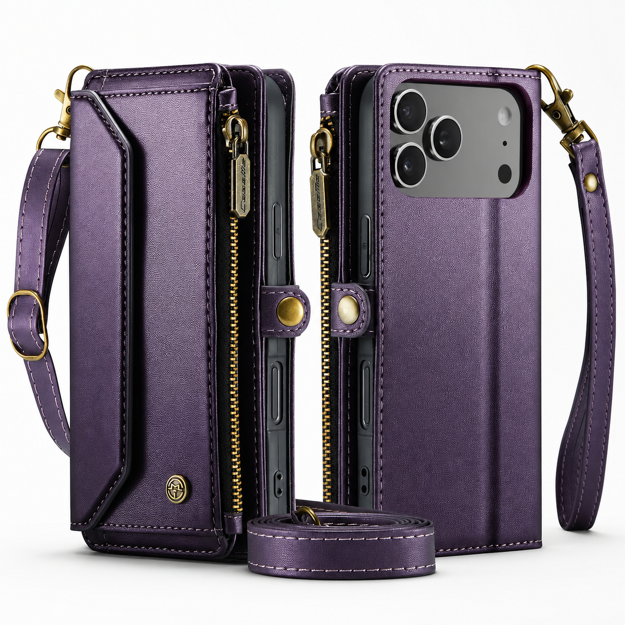 Premium iPhone Case Crossbody Wallet Cover RFID Blocking PU Leather Card Holder Shoulder Lanyard Wrist Strap Shockproof Full Coverage Protective Design