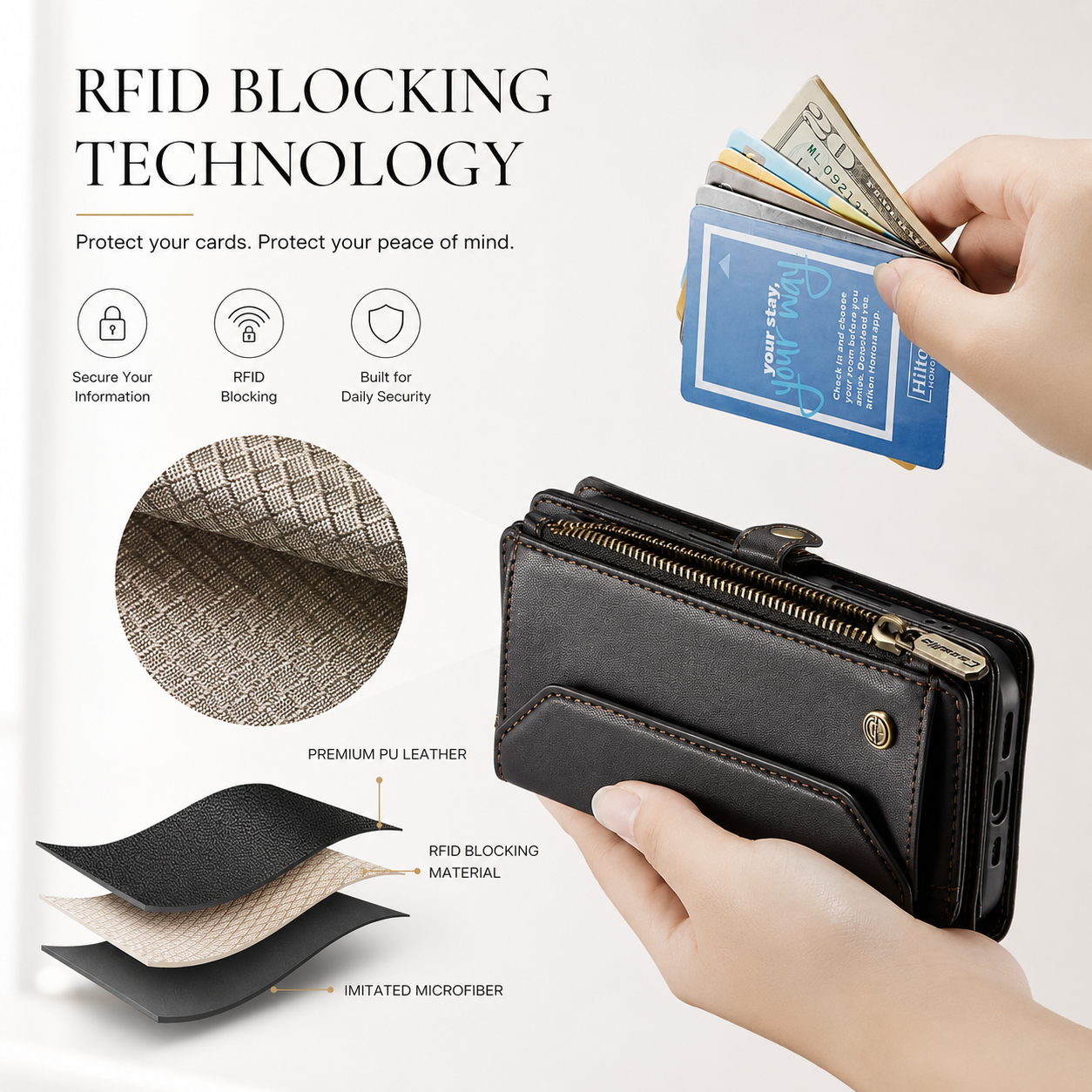 Premium iPhone Case Crossbody Wallet Cover RFID Blocking PU Leather Card Holder Shoulder Lanyard Wrist Strap Shockproof Full Coverage Protective Design