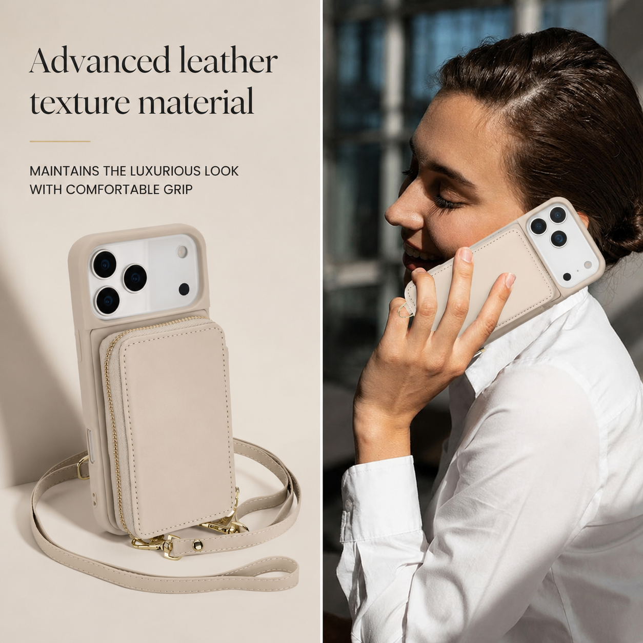 Premium iPhone Case Crossbody Wallet Leather Flip Cover RFID Card Holder Zipper Storage Shoulder Strap Shockproof Protective Full Coverage Design