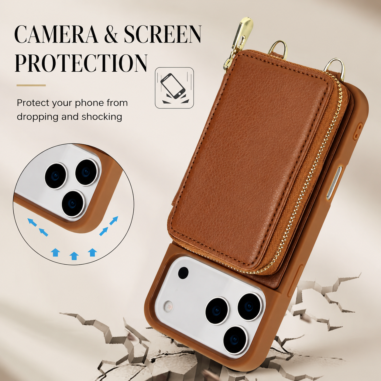 Premium iPhone Case Crossbody Wallet Leather Flip Cover RFID Card Holder Zipper Storage Shoulder Strap Shockproof Protective Full Coverage Design