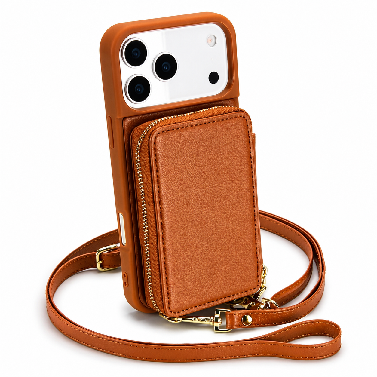 Premium iPhone Case Crossbody Wallet Leather Flip Cover RFID Card Holder Zipper Storage Shoulder Strap Shockproof Protective Full Coverage Design