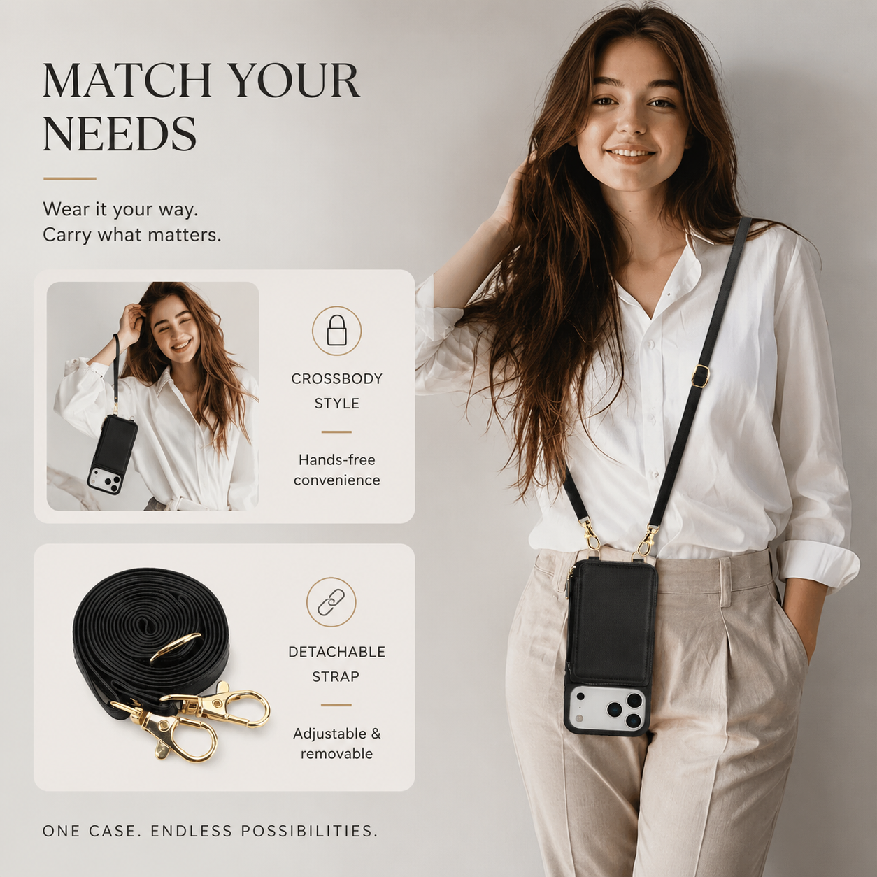 Premium iPhone Case Crossbody Wallet Leather Flip Cover RFID Card Holder Zipper Storage Shoulder Strap Shockproof Protective Full Coverage Design