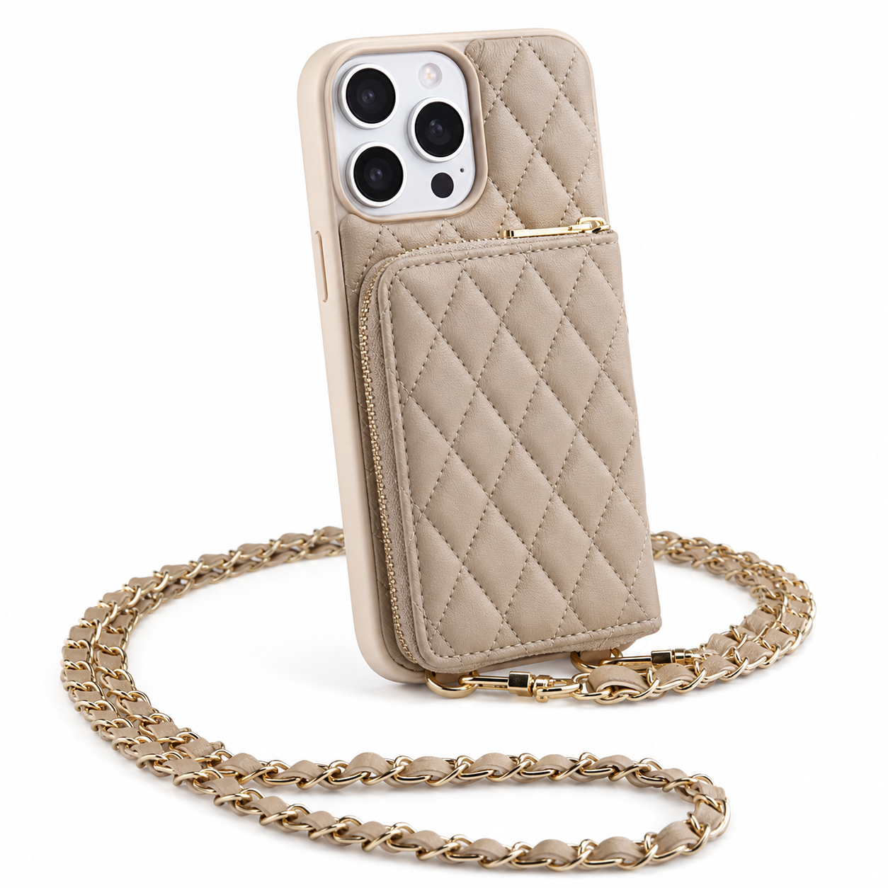 Premium iPhone Case Crossbody Wallet Leather Protective Cover Card Holder Chain Strap Shockproof Non Slip Portable Diamond Stitch Full Coverage Design