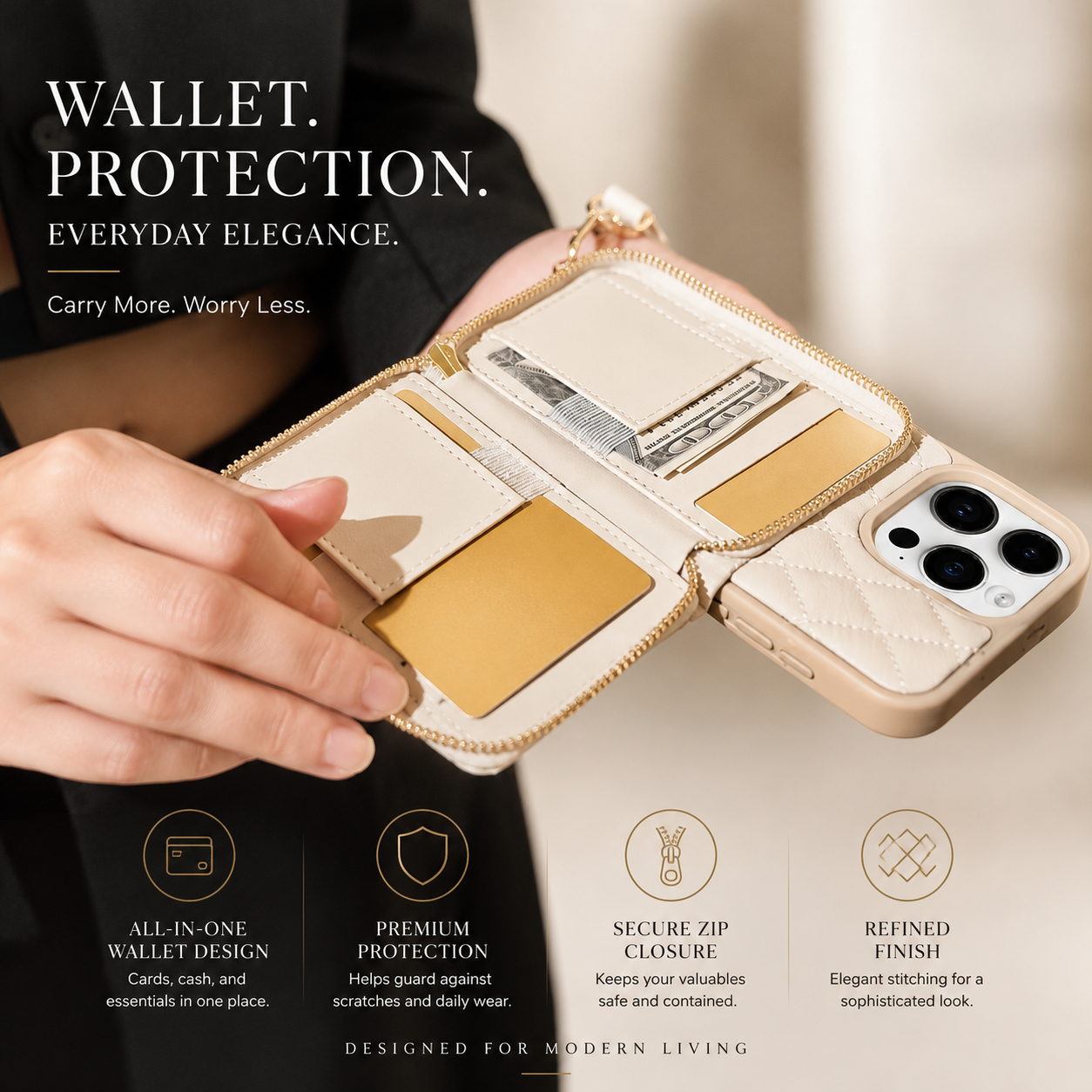 Premium iPhone Case Crossbody Wallet Leather Protective Cover Card Holder Chain Strap Shockproof Non Slip Portable Diamond Stitch Full Coverage Design