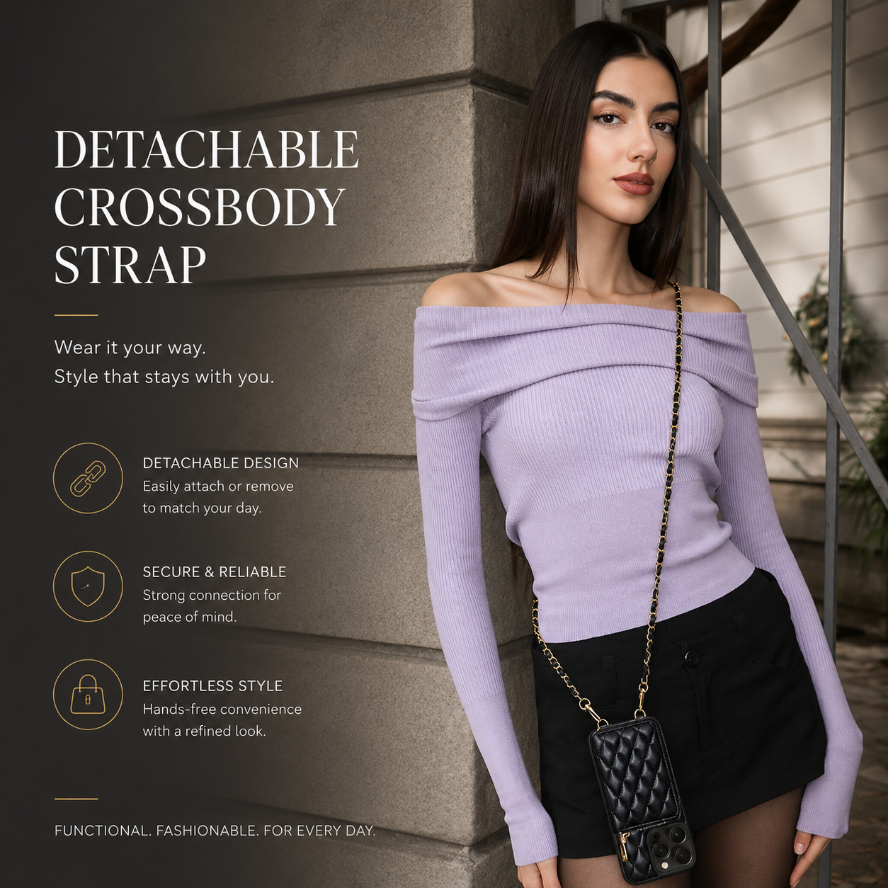 Premium iPhone Case Crossbody Wallet Leather Protective Cover Card Holder Chain Strap Shockproof Non Slip Portable Diamond Stitch Full Coverage Design