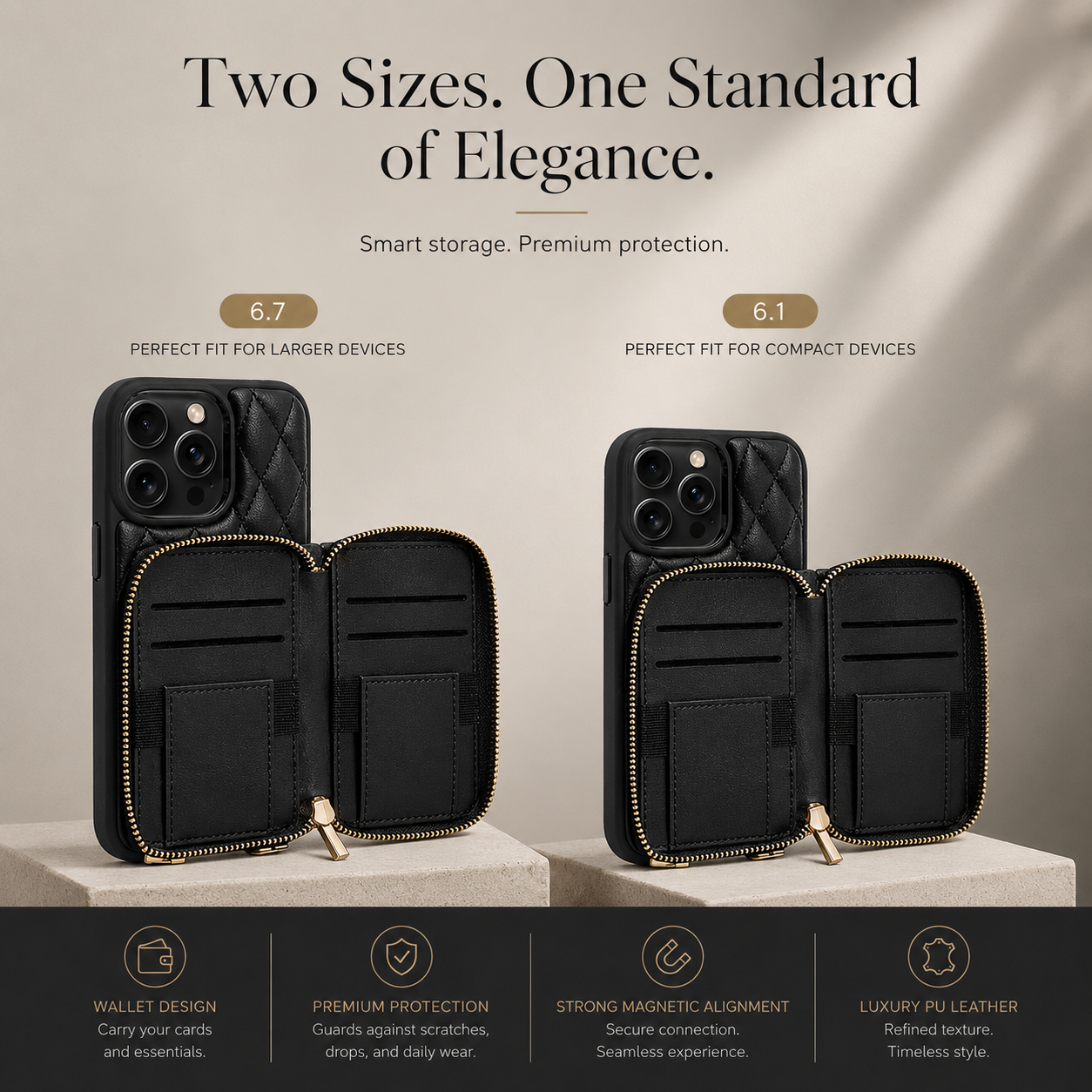 Premium iPhone Case Crossbody Wallet Leather Protective Cover Card Holder Chain Strap Shockproof Non Slip Portable Diamond Stitch Full Coverage Design
