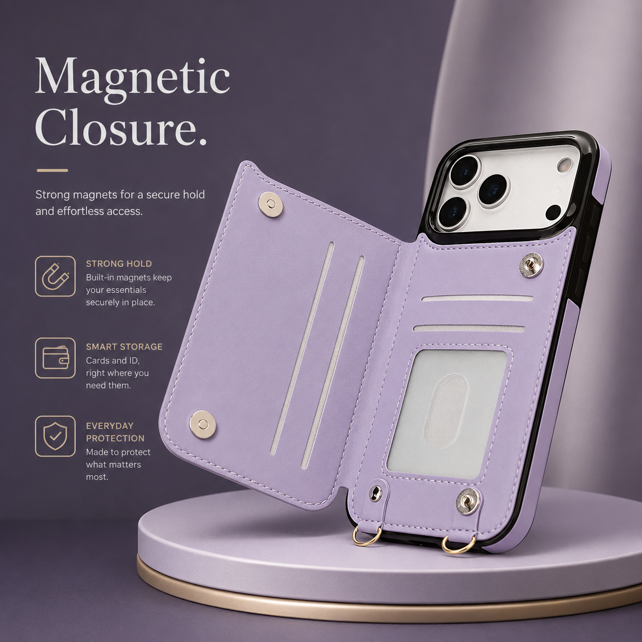 Premium iPhone Case Crossbody Wallet Leather Protective Cover RFID Card Holder Zipper Pocket Lanyard Strap Shockproof Anti Fingerprint Non Slip Full Coverage Design