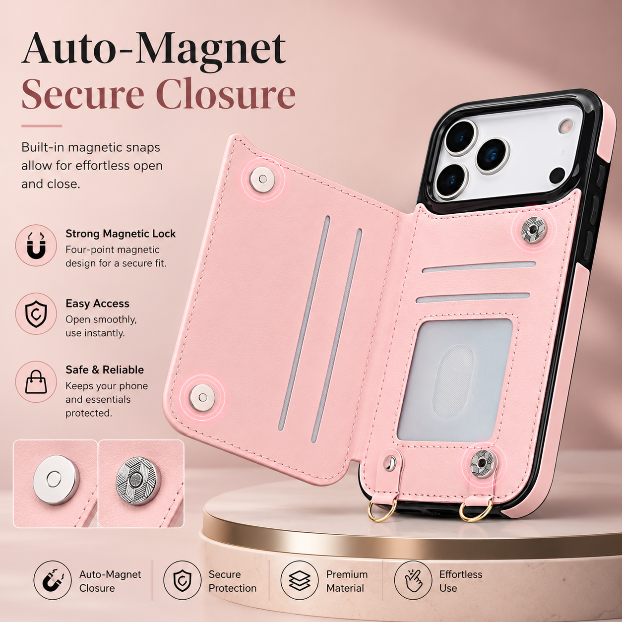 Premium iPhone Case Crossbody Wallet Leather Protective Cover RFID Card Holder Zipper Pocket Lanyard Strap Shockproof Anti Fingerprint Non Slip Full Coverage Design