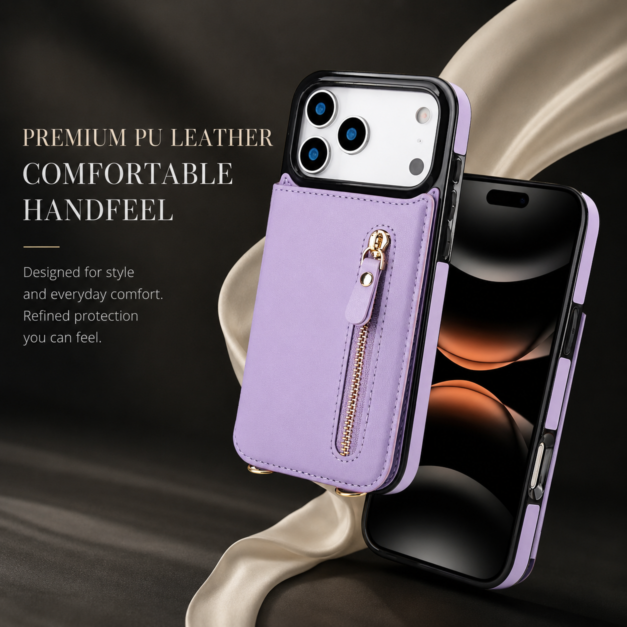 Premium iPhone Case Crossbody Wallet Leather Protective Cover RFID Card Holder Zipper Pocket Lanyard Strap Shockproof Anti Fingerprint Non Slip Full Coverage Design