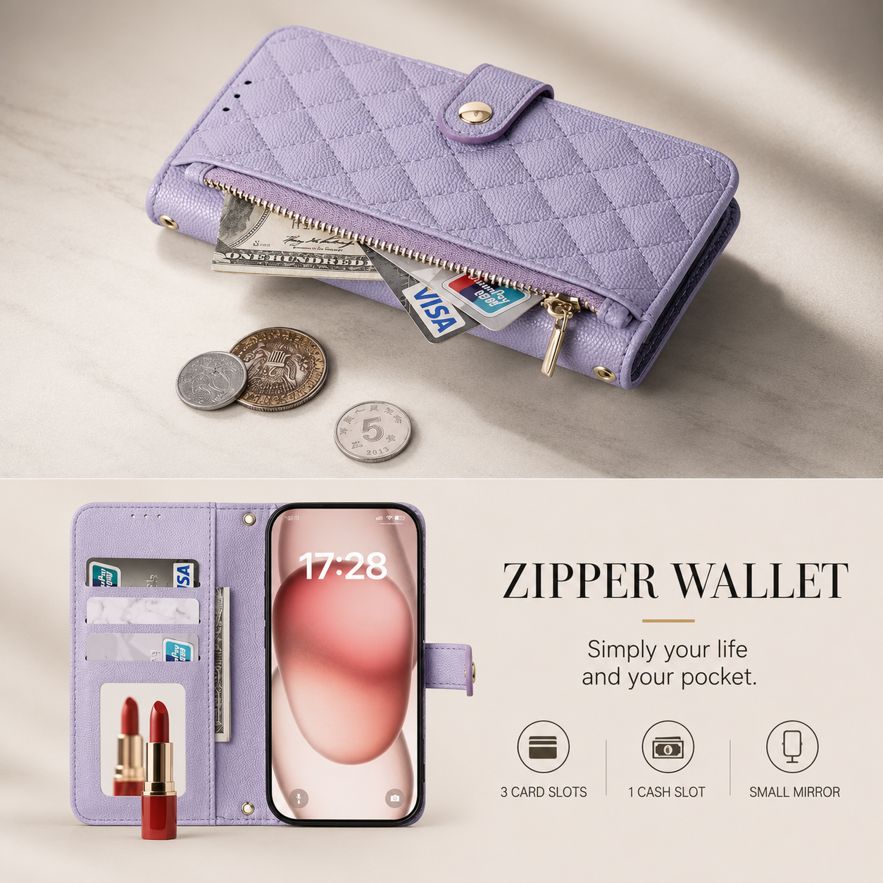 Premium iPhone Case Crossbody Wallet PU Leather Cover Card Holder Lanyard Strap Shockproof Anti Scratch Non Slip Full Coverage Slim Design