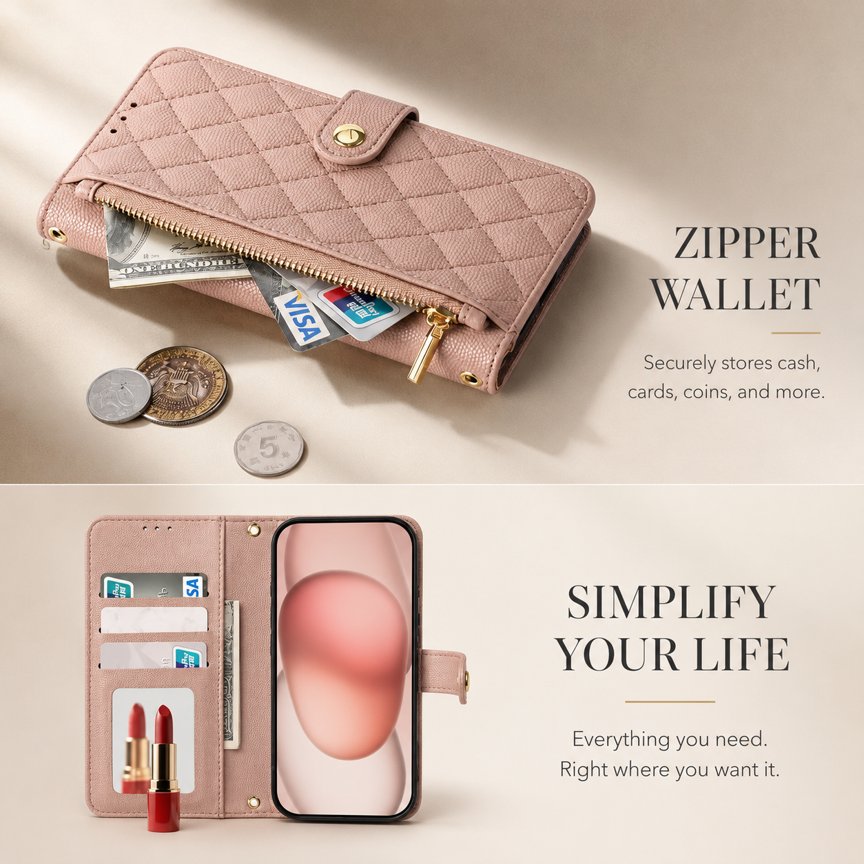 Premium iPhone Case Crossbody Wallet PU Leather Cover Card Holder Lanyard Strap Shockproof Anti Scratch Non Slip Full Coverage Slim Design