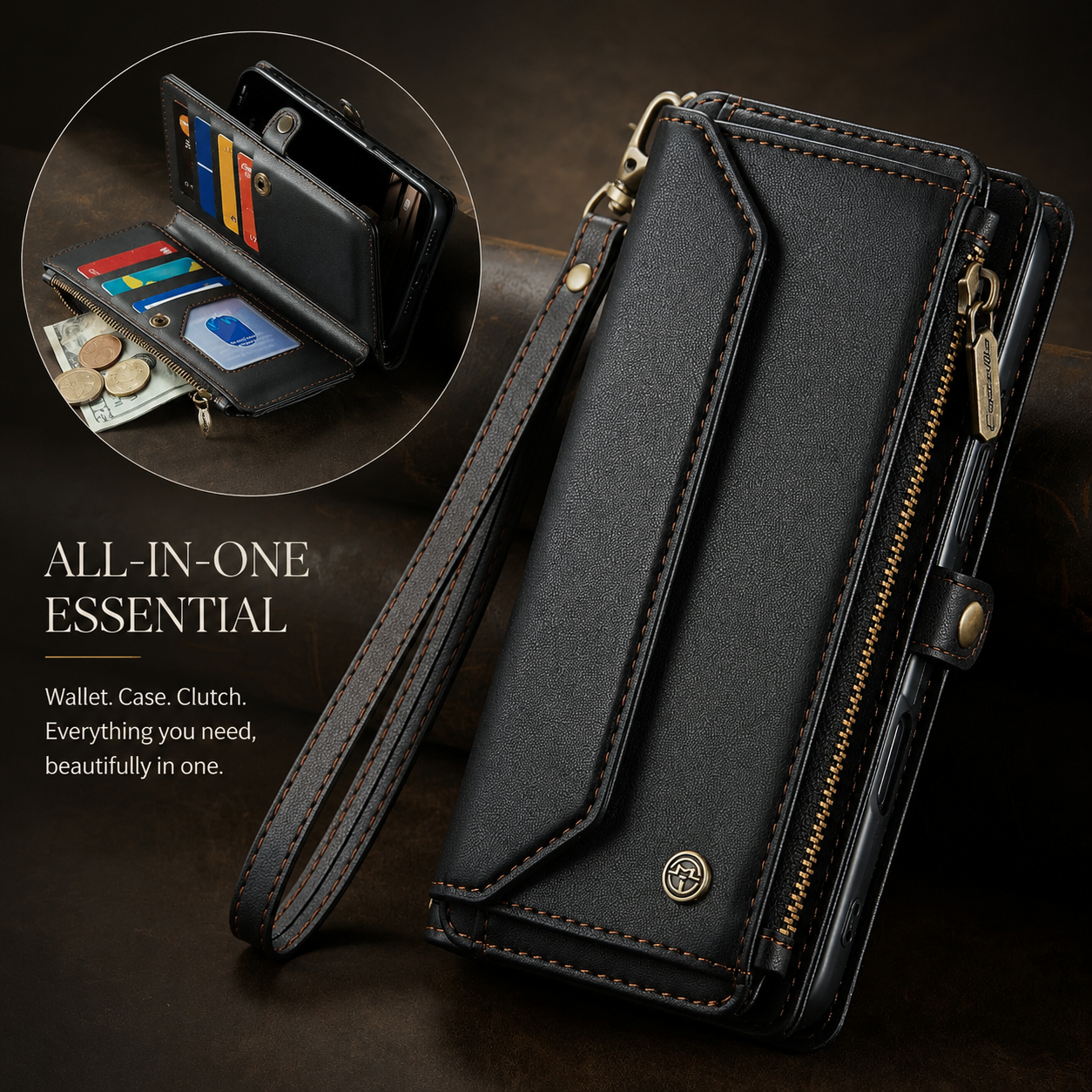 Premium iPhone Case Crossbody Wallet PU Leather RFID Blocking Card Holder Wristlet Shoulder Strap Shockproof Full Coverage Slim Protective Design
