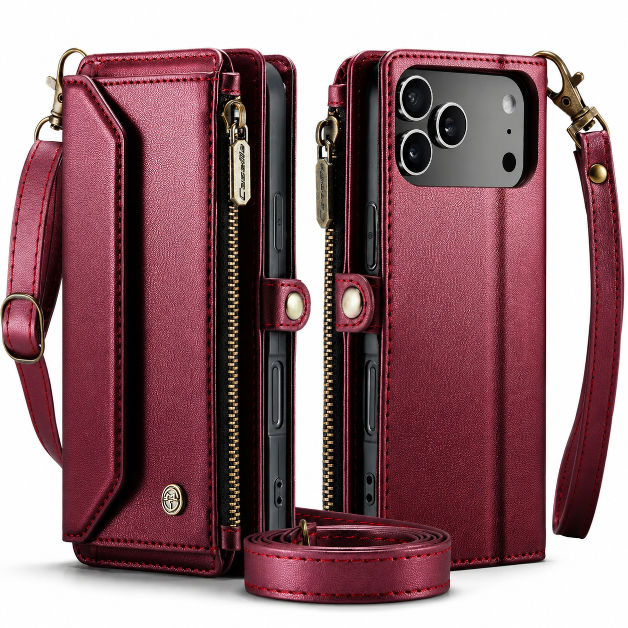 Premium iPhone Case Crossbody Wallet PU Leather RFID Blocking Card Holder Wristlet Shoulder Strap Shockproof Full Coverage Slim Protective Design