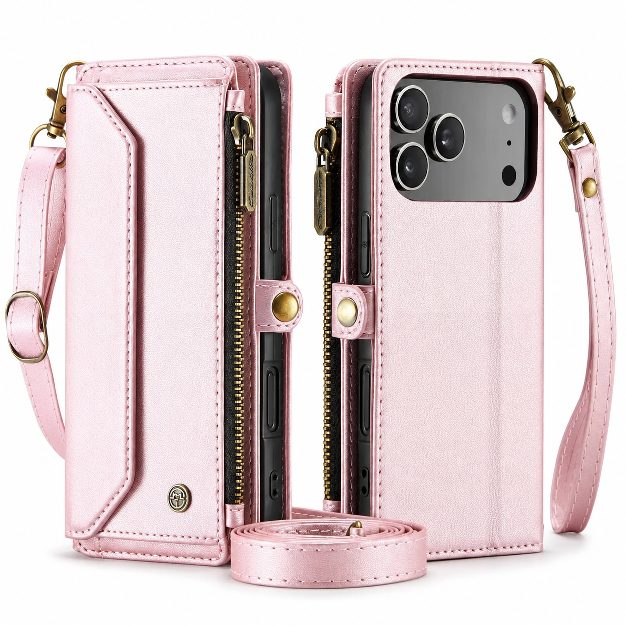 Premium iPhone Case Crossbody Wallet PU Leather RFID Blocking Card Holder Wristlet Shoulder Strap Shockproof Full Coverage Slim Protective Design