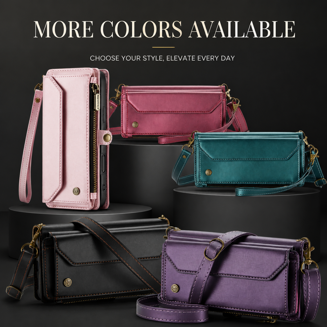 Premium iPhone Case Crossbody Wallet PU Leather RFID Blocking Card Holder Wristlet Shoulder Strap Shockproof Full Coverage Slim Protective Design