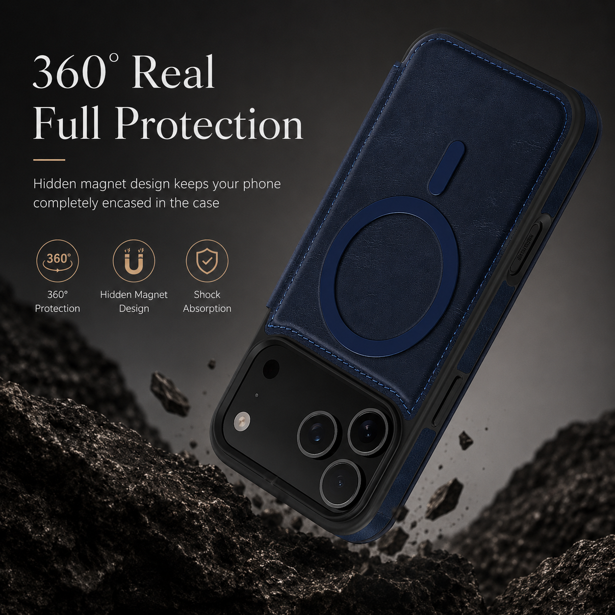 Premium iPhone Case Flip Leather Wallet Cover Magnetic Charging Compatible Card Holder Shockproof Slim Business Design Full Coverage Protection