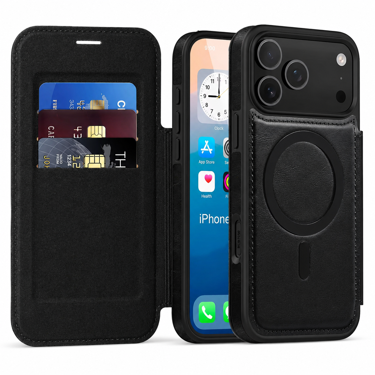 Premium iPhone Case Flip Leather Wallet Cover Magnetic Charging Compatible Card Holder Shockproof Slim Business Design Full Coverage Protection