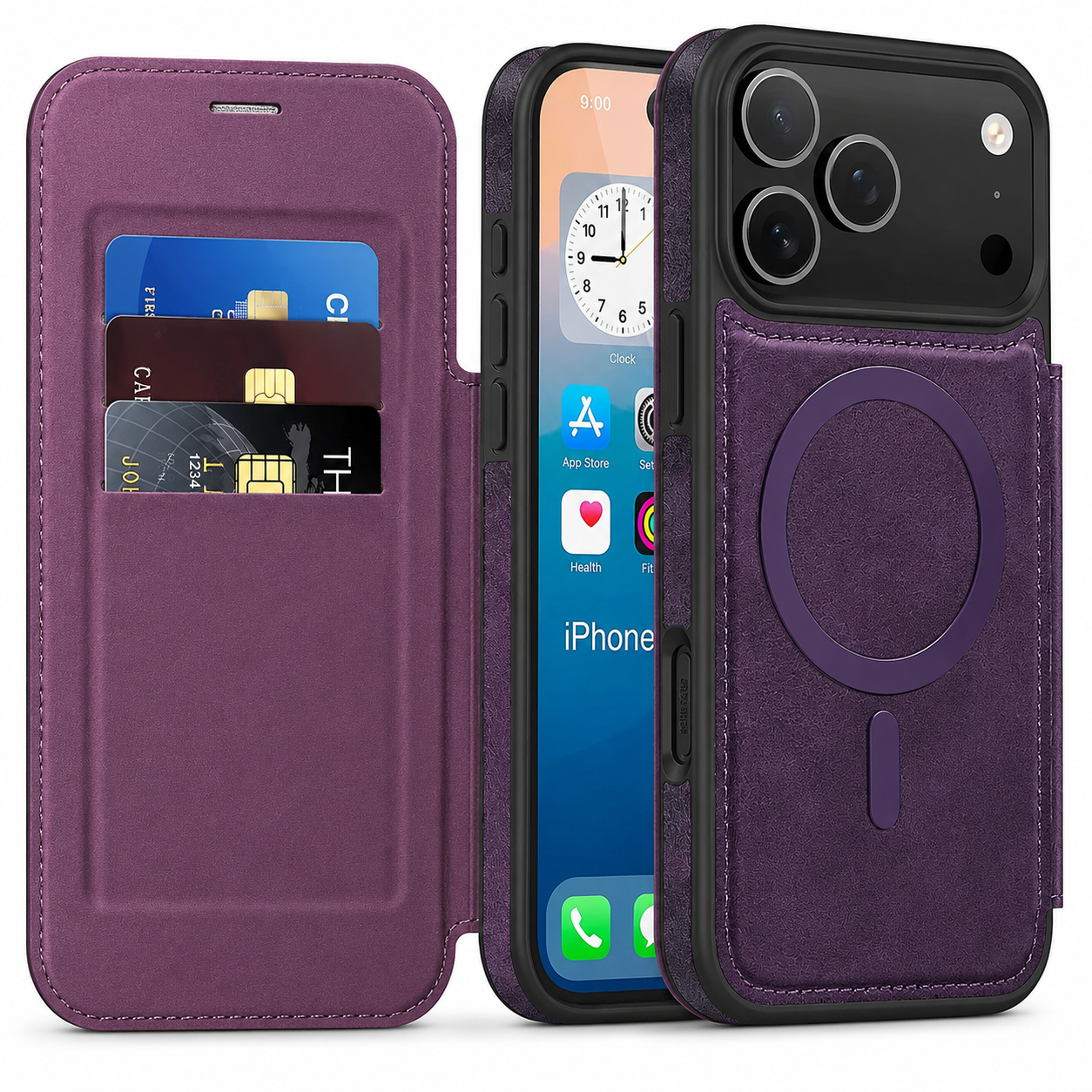 Premium iPhone Case Flip Leather Wallet Cover Magnetic Charging Compatible Card Holder Shockproof Slim Business Design Full Coverage Protection