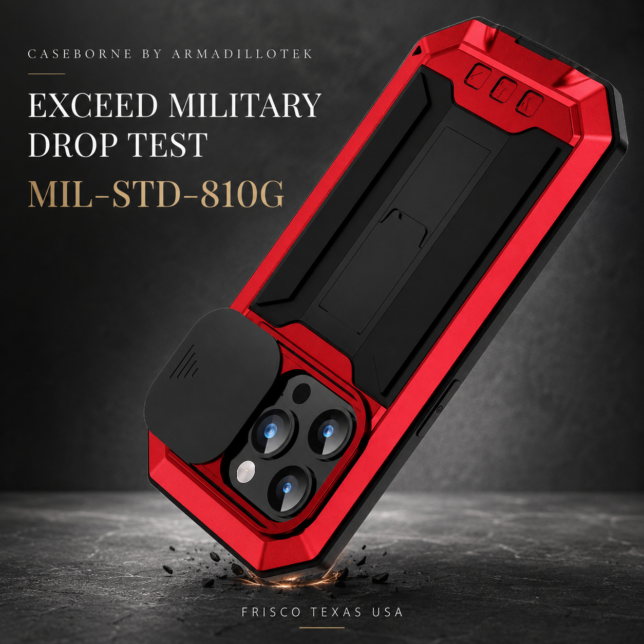 Premium iPhone Case Full Body Aluminum Metal Protective Cover Tempered Glass Screen Camera Lens Slider Shockproof Dual Layer Kickstand Design