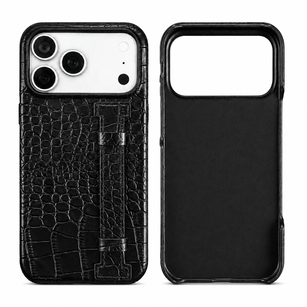Premium iPhone Case Genuine Leather Crocodile Pattern Kickstand Wrist Strap Shockproof Protective Cover Slim Wallet Style Full Coverage Design