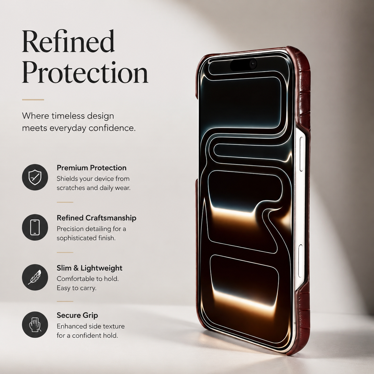 Premium iPhone Case Genuine Leather Crocodile Pattern Kickstand Wrist Strap Shockproof Protective Cover Slim Wallet Style Full Coverage Design