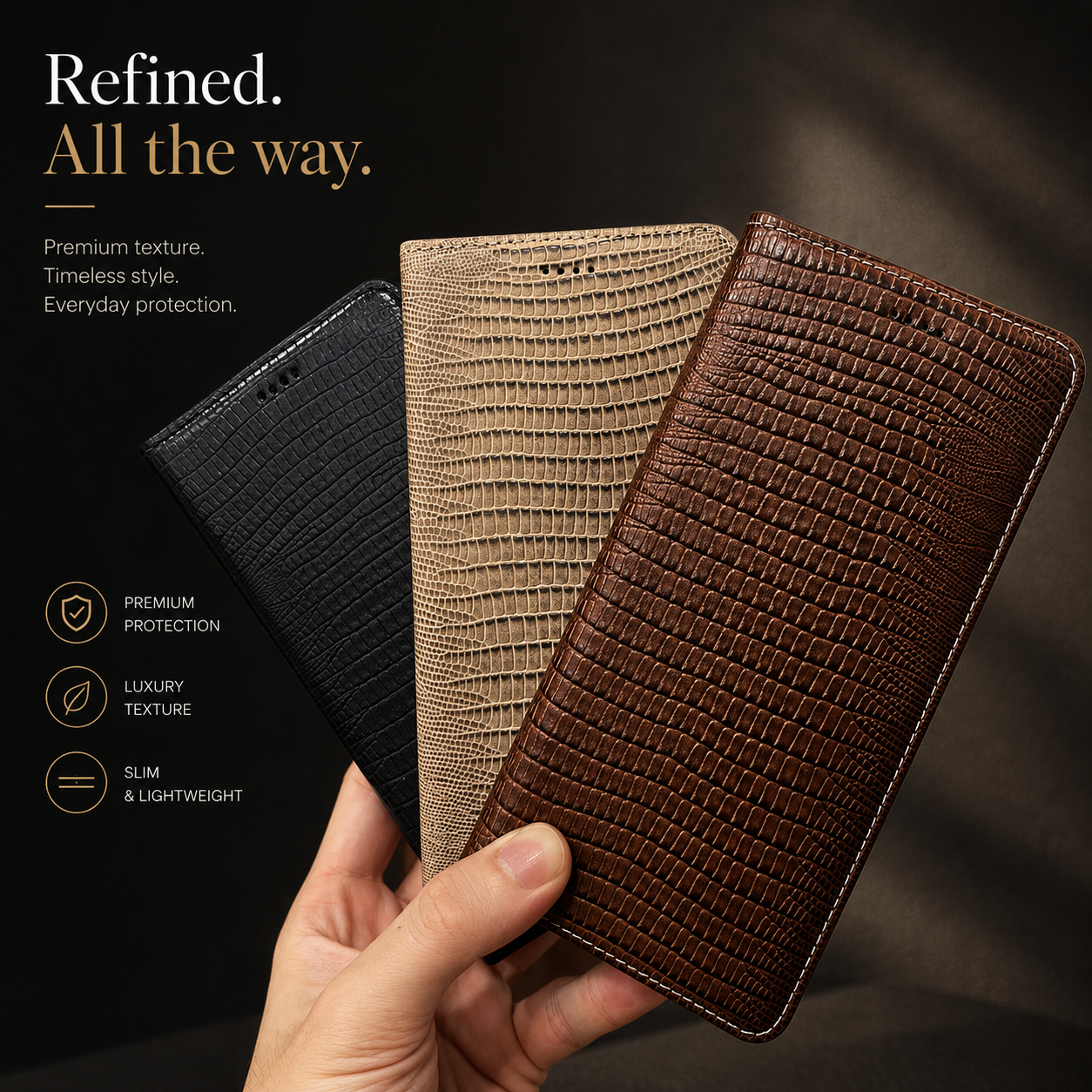 Premium iPhone Case Genuine Leather Flip Wallet Protective Cover Magnetic Closure Card Holder Kickstand Shockproof Non Slip Full Body Protection Case