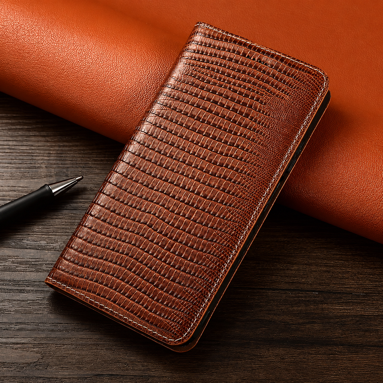 Premium iPhone Case Genuine Leather Flip Wallet Protective Cover Magnetic Closure Card Holder Kickstand Shockproof Non Slip Full Body Protection Case