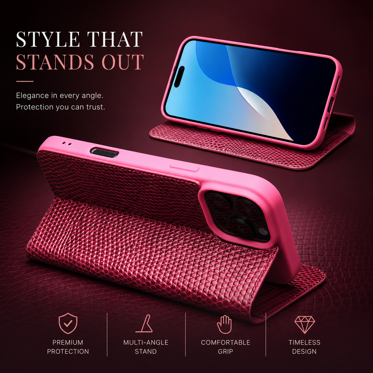 Premium iPhone Case Genuine Leather Flip Wallet Protective Cover Magnetic Closure Card Holder Kickstand Shockproof Non Slip Full Body Protection Case