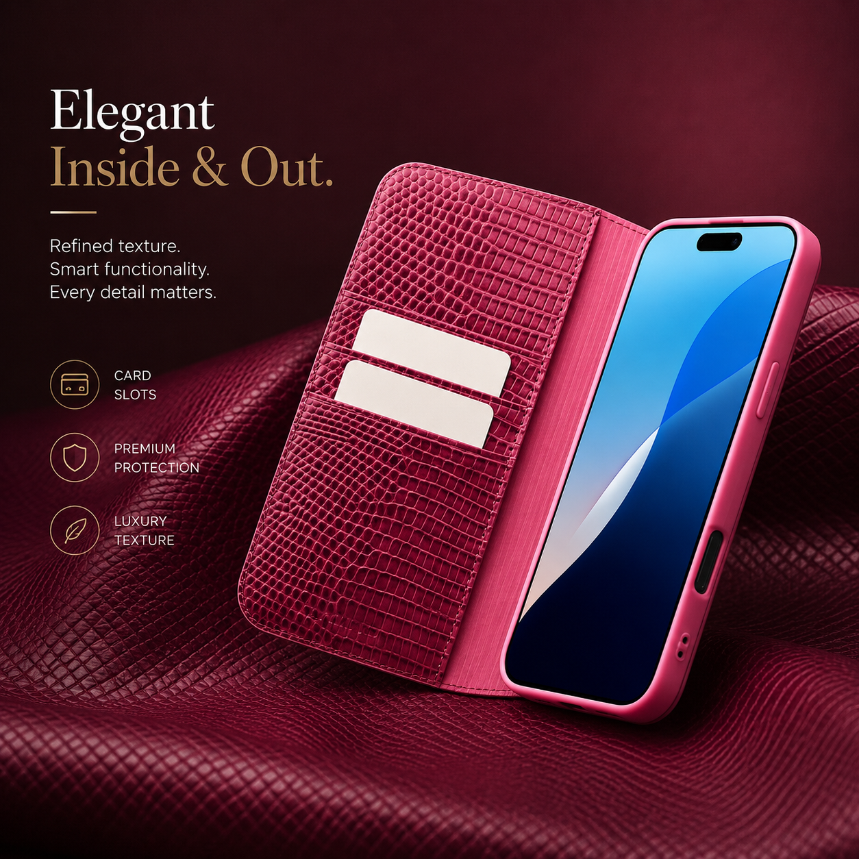 Premium iPhone Case Genuine Leather Flip Wallet Protective Cover Magnetic Closure Card Holder Kickstand Shockproof Non Slip Full Body Protection Case