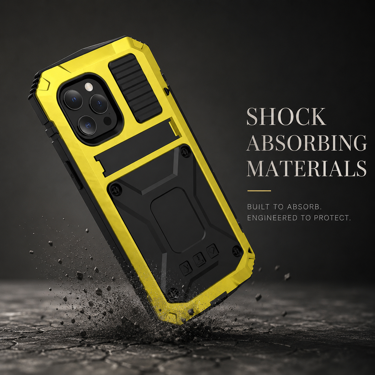 Premium iPhone Case Heavy Duty Aluminum Metal Armor Cover Tempered Glass Screen Shockproof Water Resistant Full Body Kickstand Camera Protection