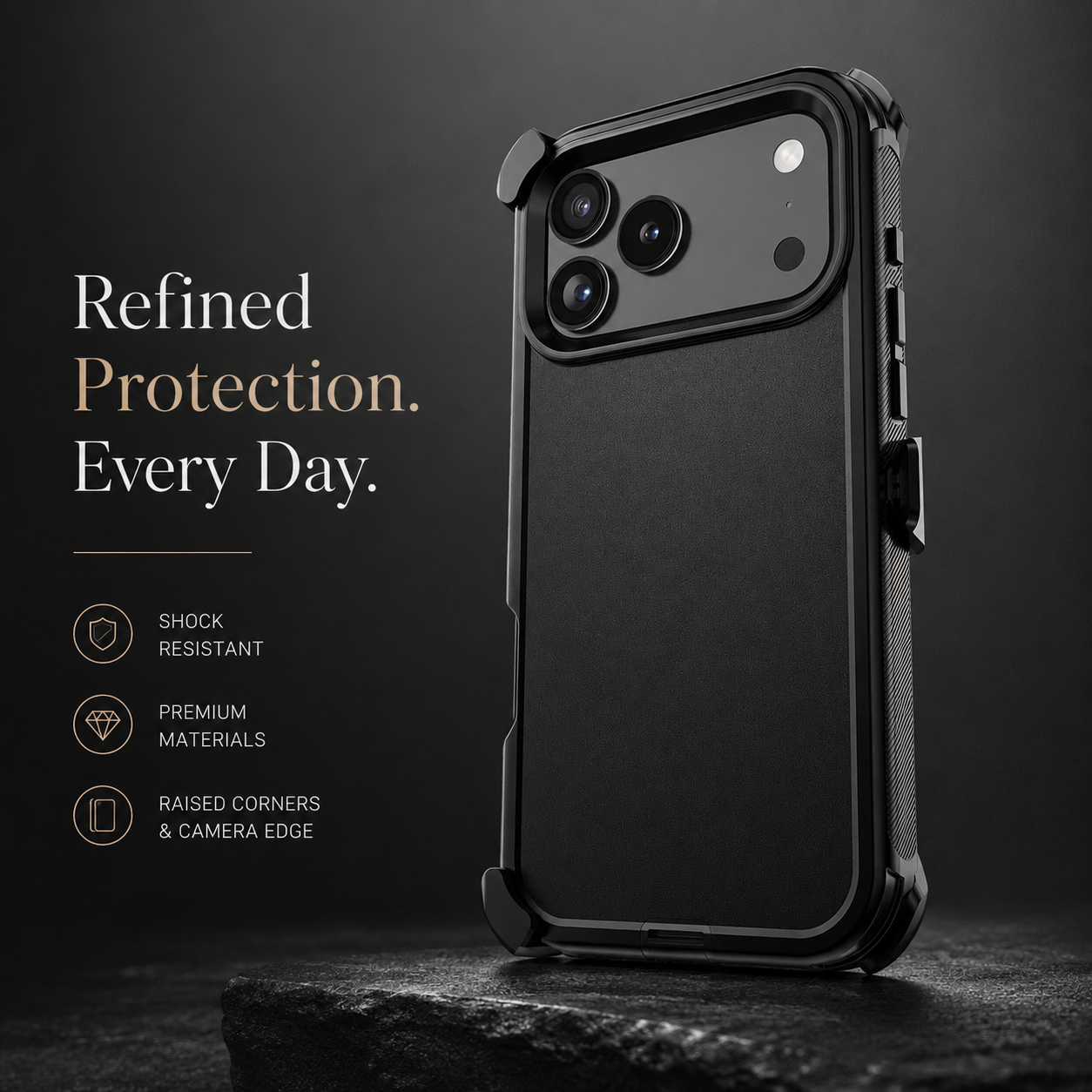 Premium iPhone Case Heavy Duty Belt Clip Holster Shockproof 3 Layer Hybrid Protective Cover Hard PC Matte Anti Fingerprint Camera Protection Full Coverage