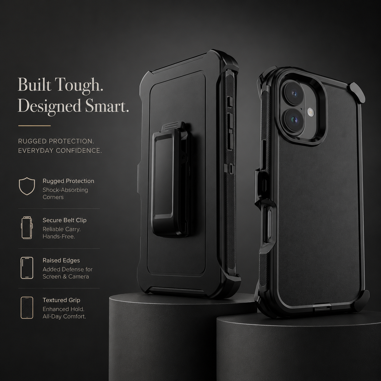 Premium iPhone Case Heavy Duty Belt Clip Holster Shockproof 3 Layer Hybrid Protective Cover Hard PC Matte Anti Fingerprint Camera Protection Full Coverage