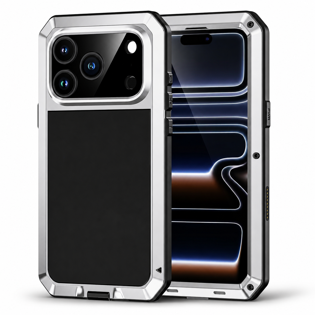 Premium iPhone Case Heavy Duty Metal Protective Cover Built In Glass Screen Protector Shockproof TPU PC Rugged Camera Protection Full Coverage