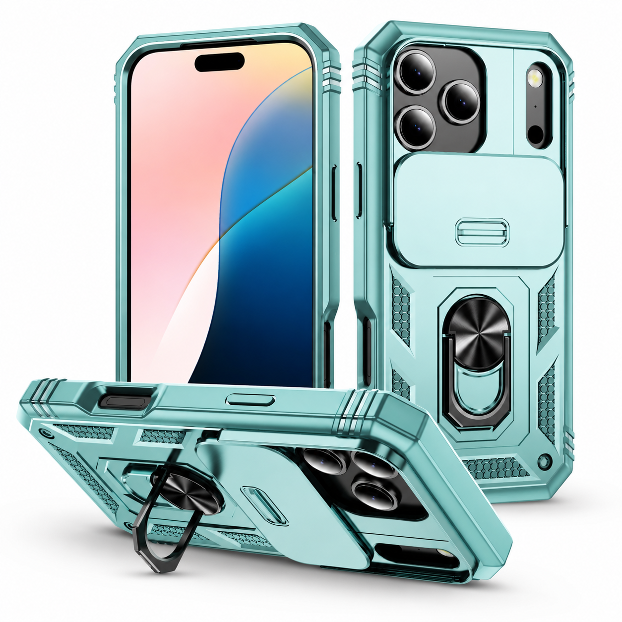 Premium iPhone Case Heavy Duty Rugged Shockproof Cover Sliding Camera Guard 360 Rotating Kickstand Anti Slip Magnetic Protective Full Coverage Design