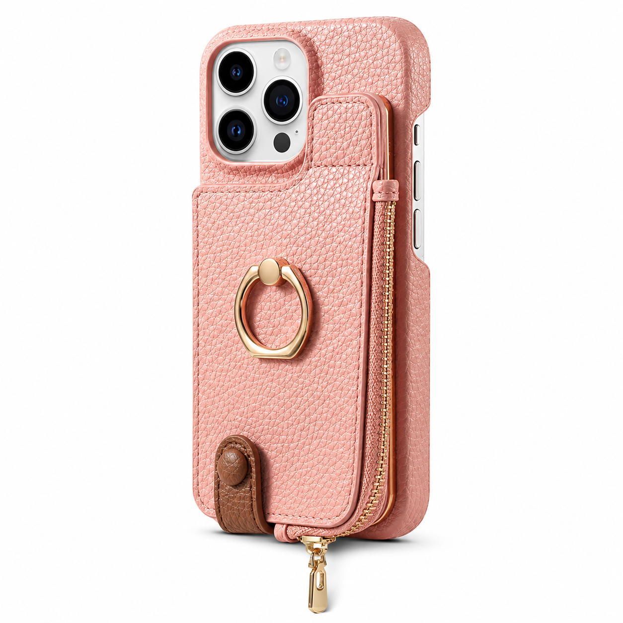 Premium iPhone Case Leather Zipper Wallet Protective Cover Card Holder Ring Kickstand Magnetic Closure Shockproof Anti Fingerprint Full Body Protection