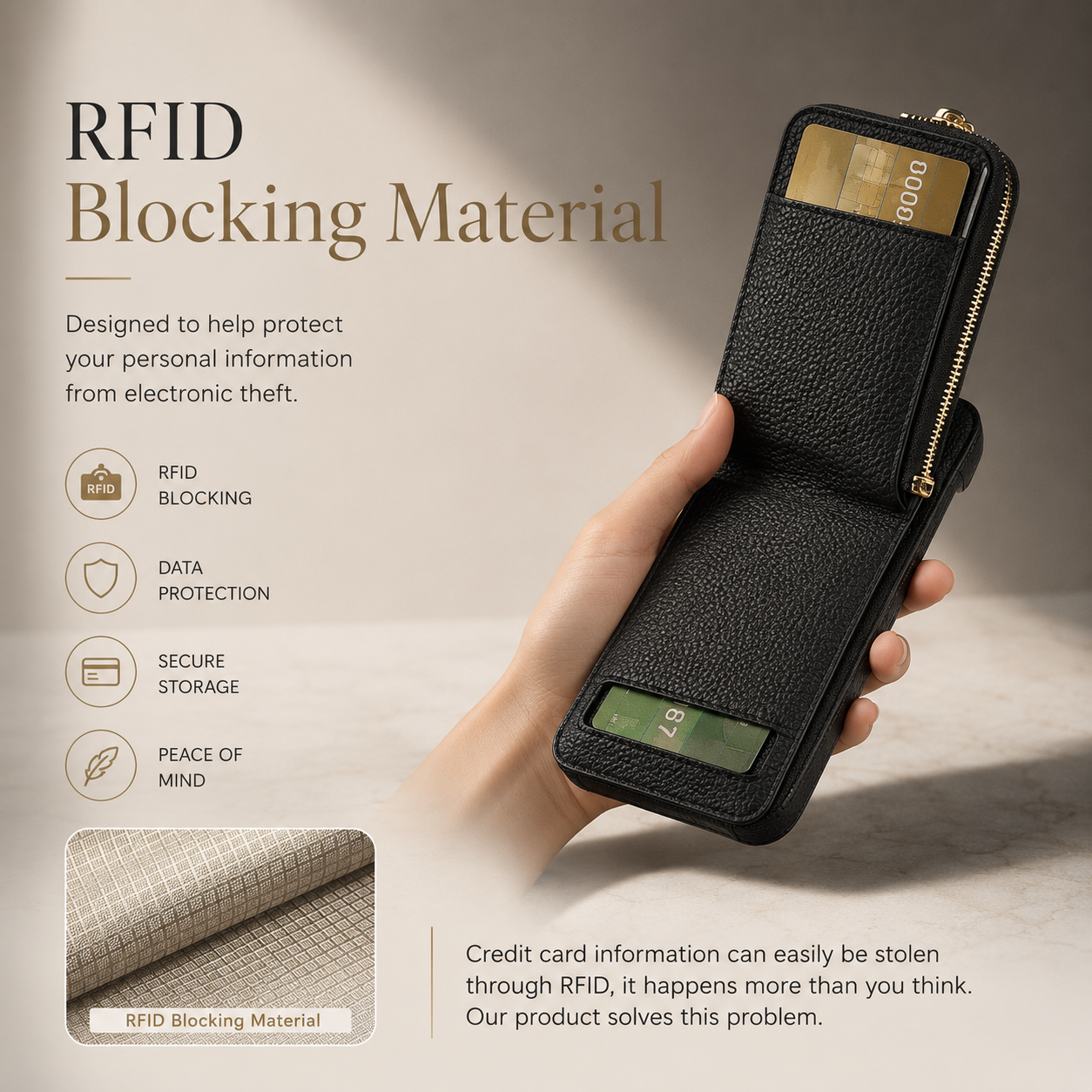 Premium iPhone Case Leather Zipper Wallet Protective Cover Card Holder Ring Kickstand Magnetic Closure Shockproof Anti Fingerprint Full Body Protection